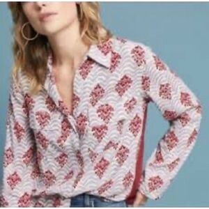 Porridge‎ Anthropologie Mixed Media Medallion Boho Long Sleeve Blouse Top Small